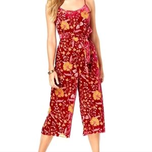 Nanette Lepore Pomegranate  velvet floral cropped jumpsuit sz 10